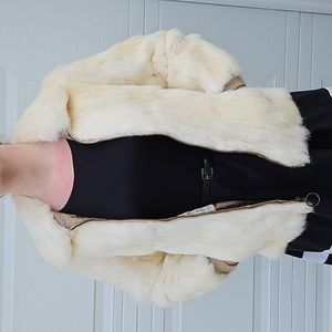 Vintage white rabbit fur coat with pockets